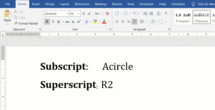 shortcut for subscript in word mac